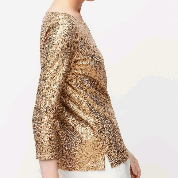 New! J Crew Gold Sequin Boatneck Top in Small - Picture 2 of 8